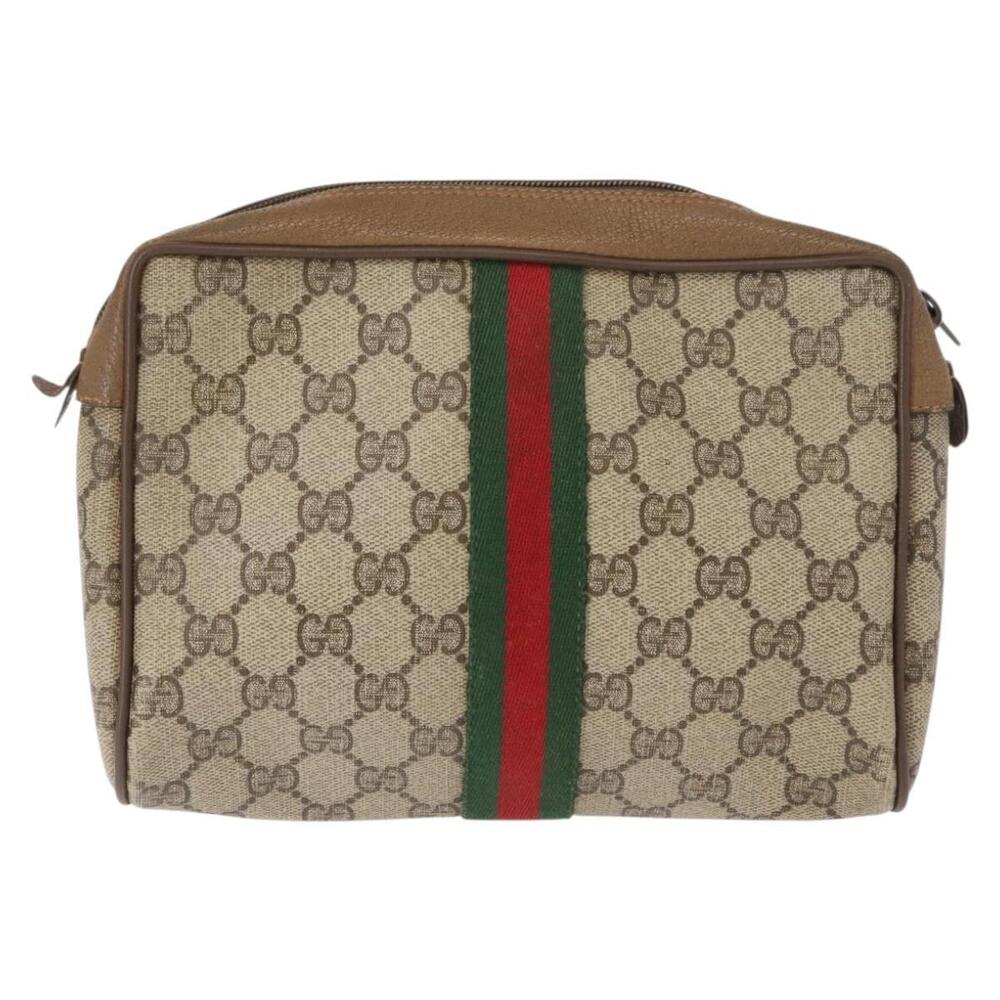 GUCCI GG Supreme Web Sherry Line Clutch Bag PVC Beige Gold 89 01 012 Auth BA7455 - Picture 2 of 16